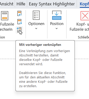 Word Verknüpfung Abschnitt