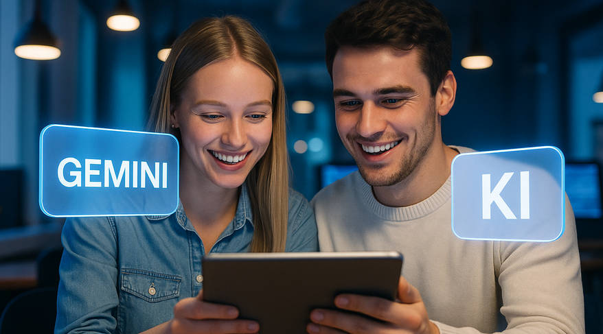 Junges Paar in Internetcafé mit Gemini